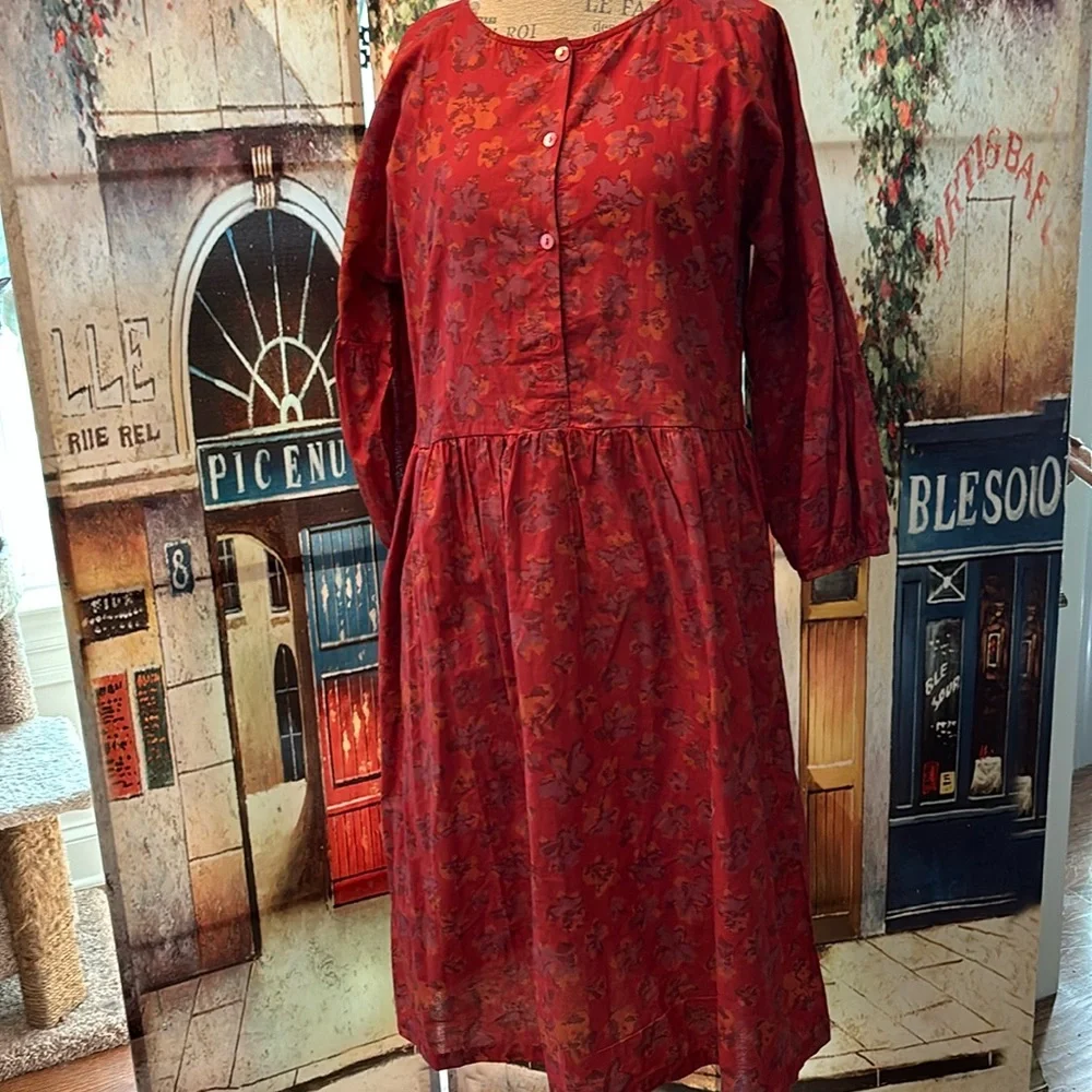 Gudrun Sjoden Woven “Petunia” Dress, Red Print, Size Medium - Picture 1 of 10